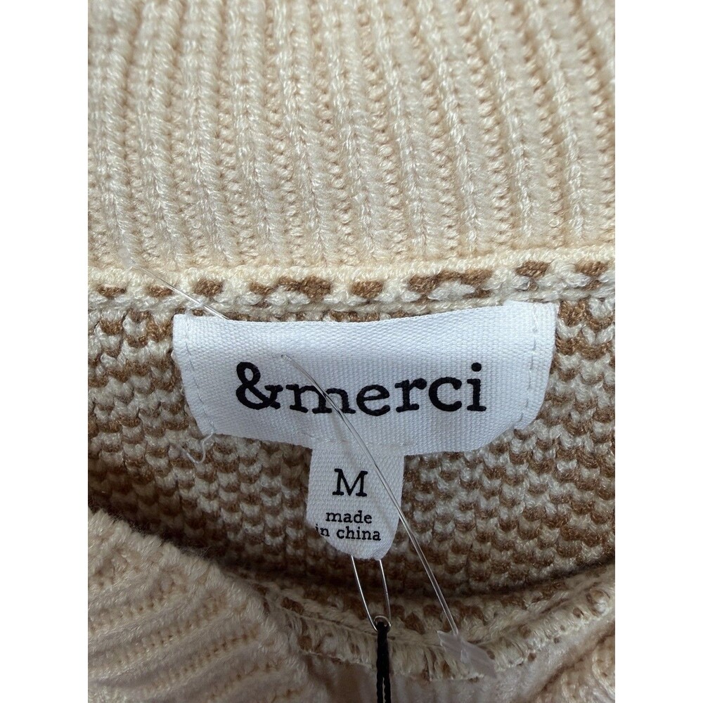 &merci Floral Jacquard Sweater Vest Cream Brown Side Tie Bow Scallop Sz M NWT - Picture 13 of 14